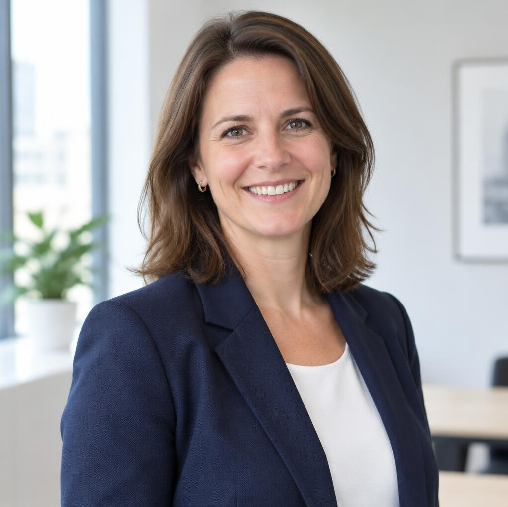 Portrait of a smiling woman trainer in a bright office